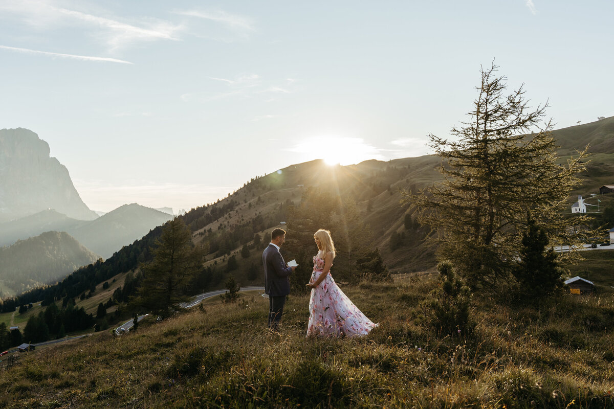 Romantic sunset vows in the Dolomites