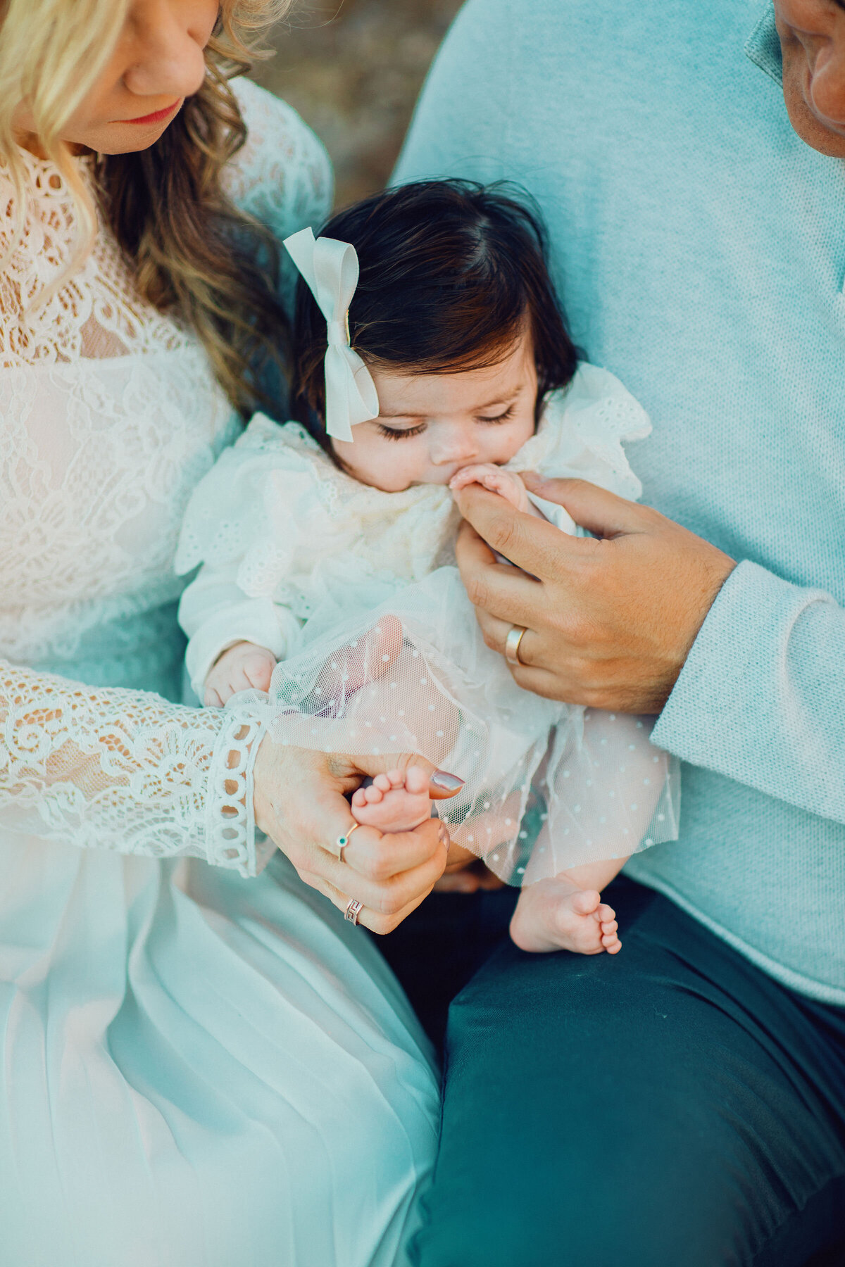 Family Portrait Photo Of Couple Holding Their Sleeping Baby Los Angeles