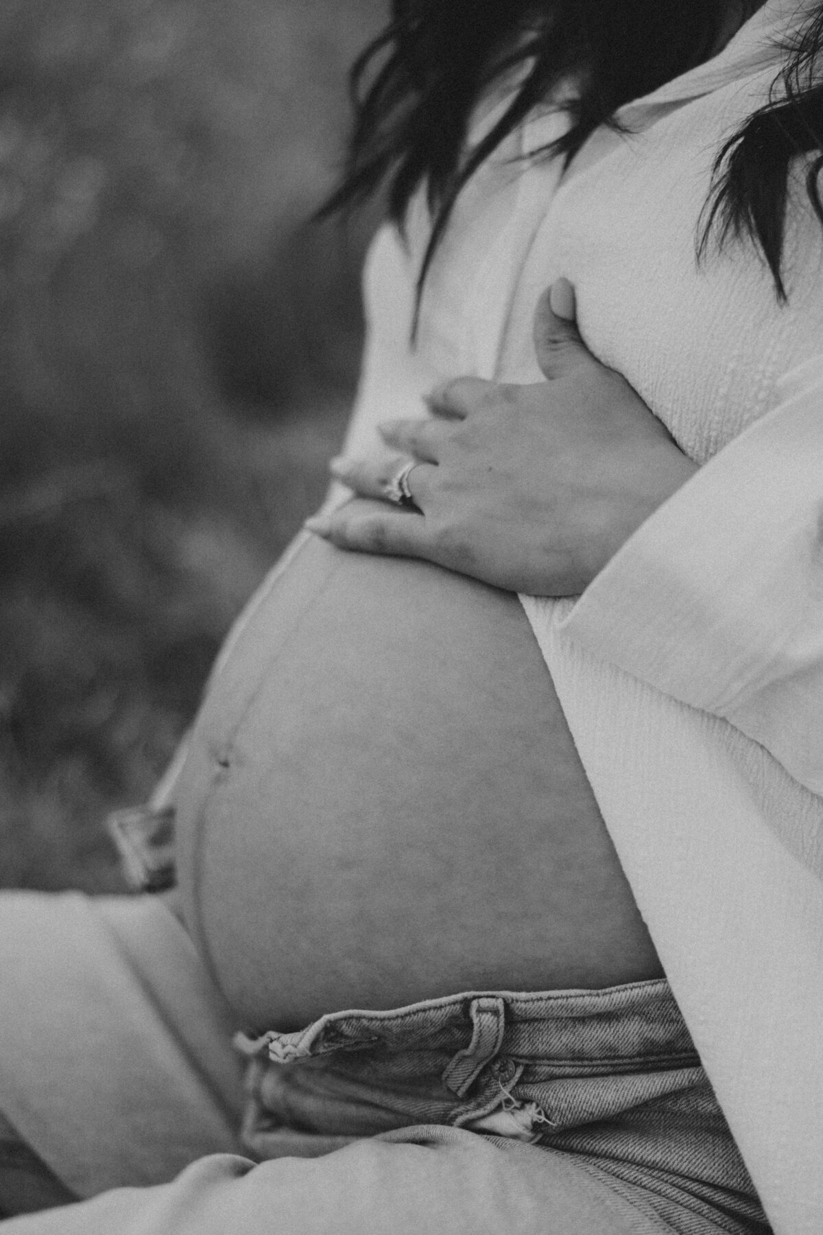 black and white maternity belly