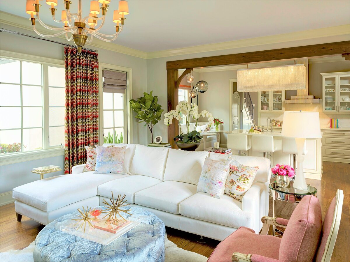 Elegant Living Area White Comfy Sofa + Pink Single Seater Sofa