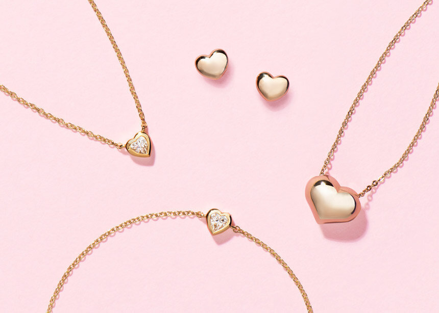 gold heart earrings and pendants