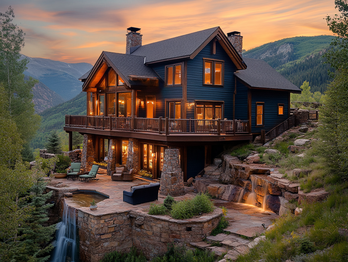 Custom stone waterfall and pond design for backyard in Telluride, Colorado
