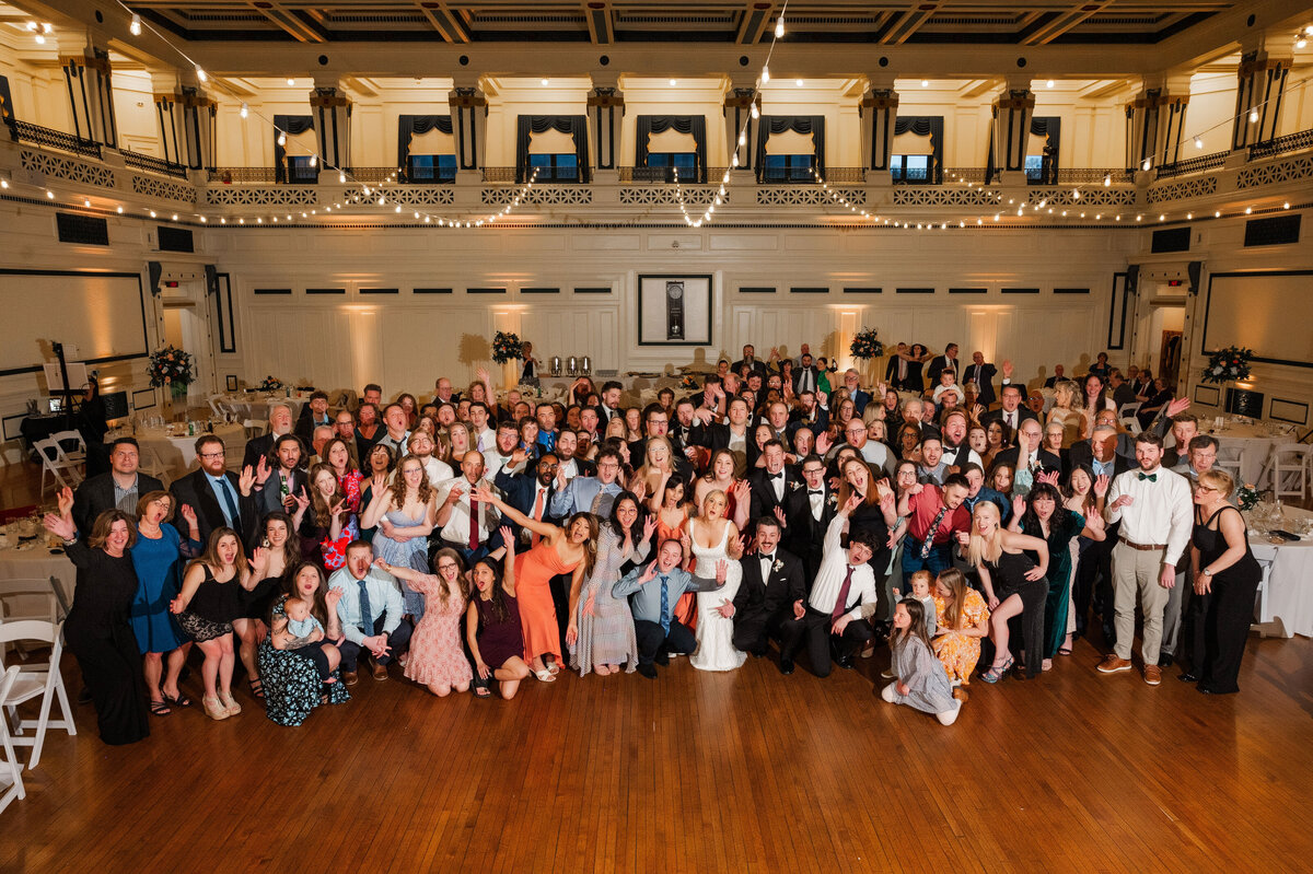 large group photo on dance floor at soldiers and sailors