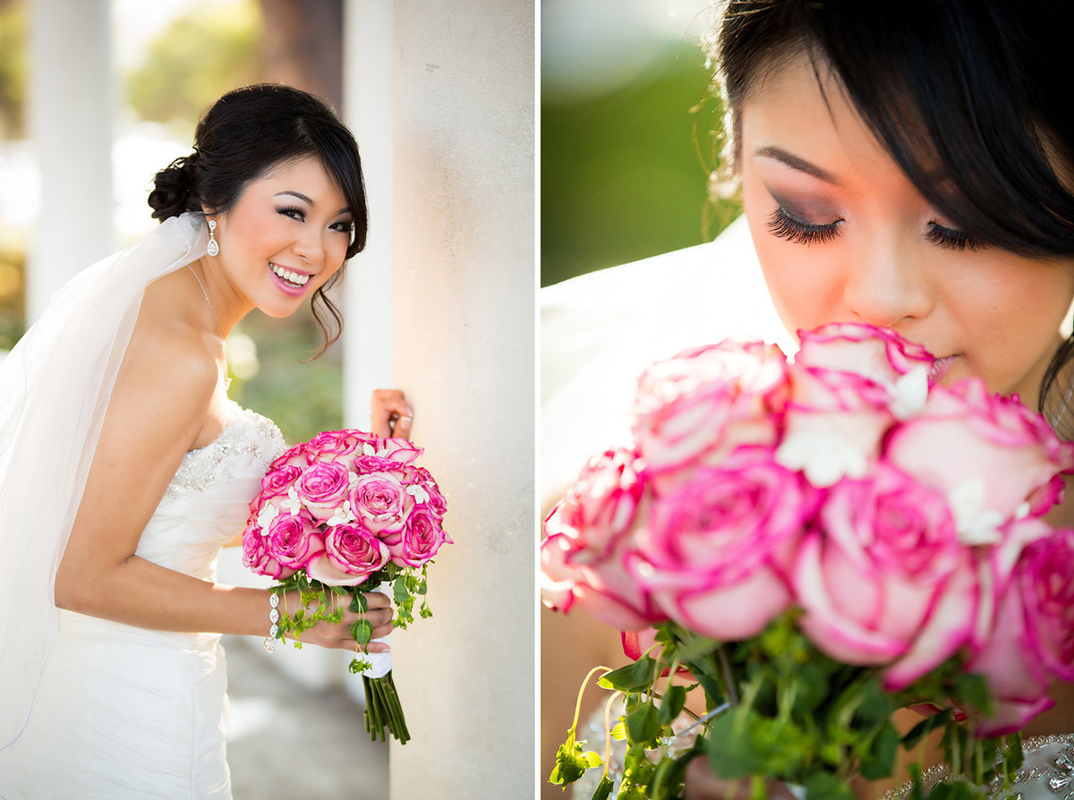 Balboa Park wedding photos bride with pink bouquet