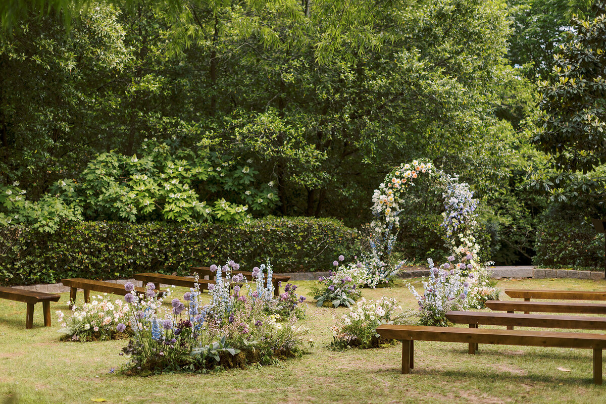 Garden Wedding Ceremony with Bench Seating