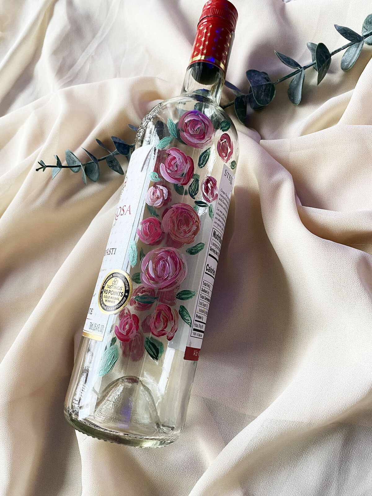 Roses Painted on Stella Rosa Bottle by Los Angeles Bottle Painter