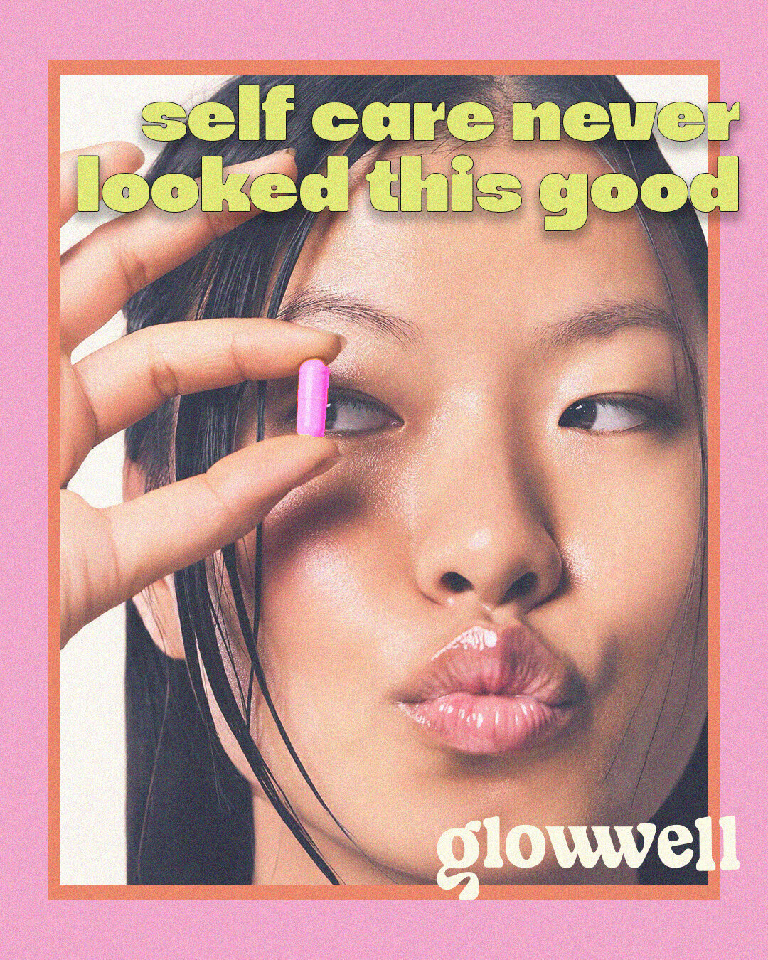 CPG packaging mockup for Glowwell hydration sticks — premium wellness and self-care branding in pink and cream tones.