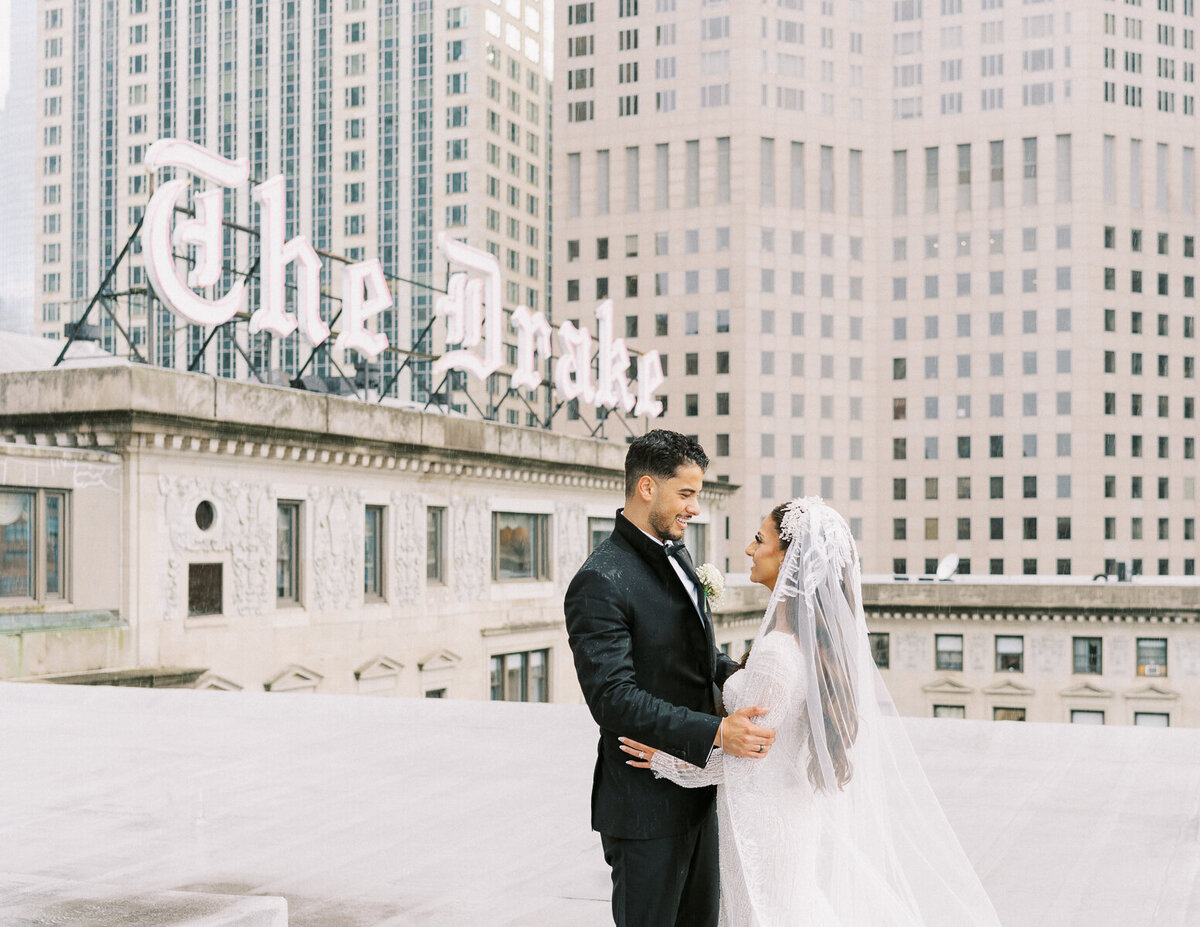 Bride and Groom Portraits at the Art Institute Gardens in Chicago