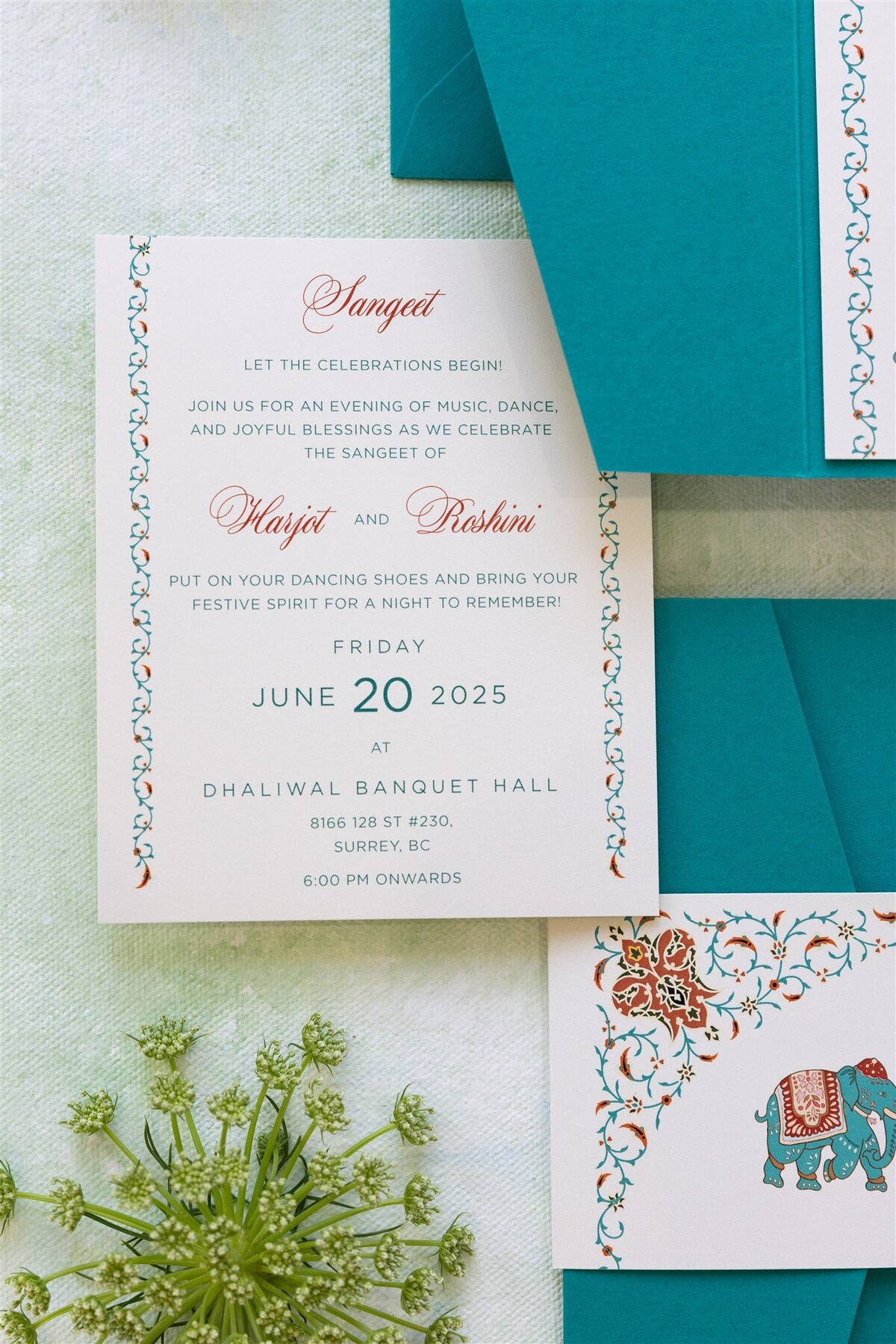 Teal pocket-fold wedding invitation 6