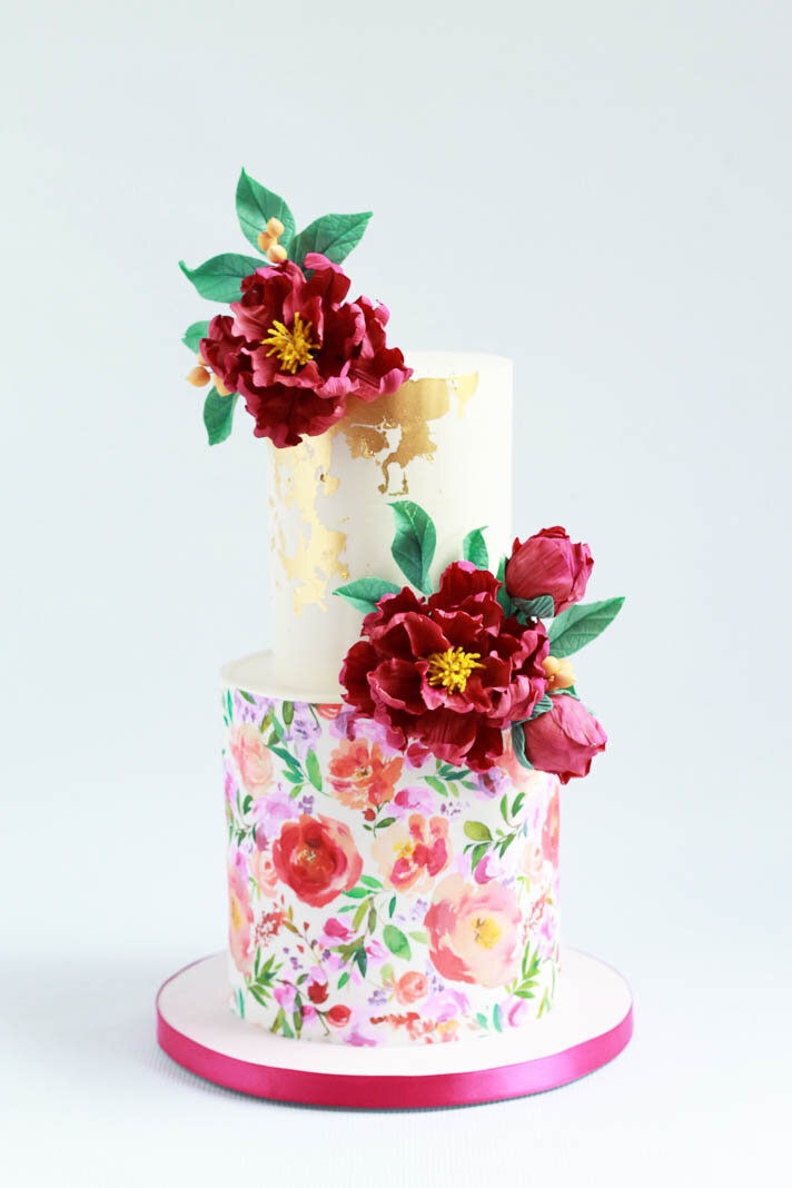 two tier floral wedding cake, Hamilton ON wedding cakes