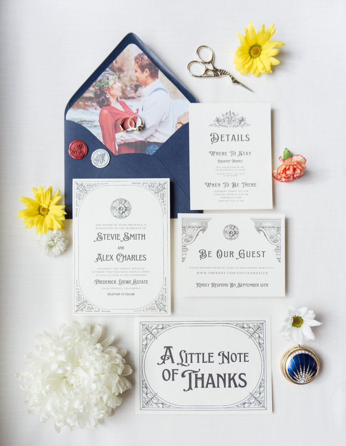 full Wedding Invitations suite with elegant illustrations