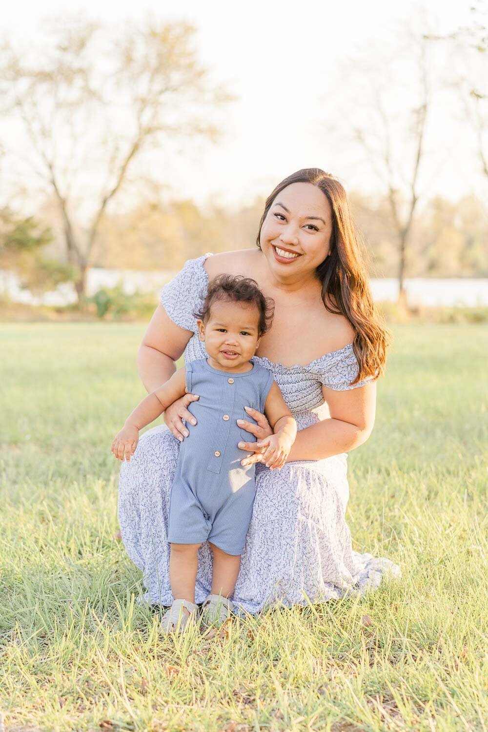 mom and son posing for photos during spring mini session taken by a Leesburg, Virginia photographer