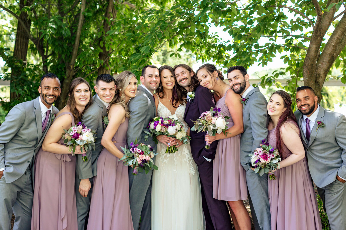 Gray Groomsmen Suit & Lavender Bridesmaid Dresses