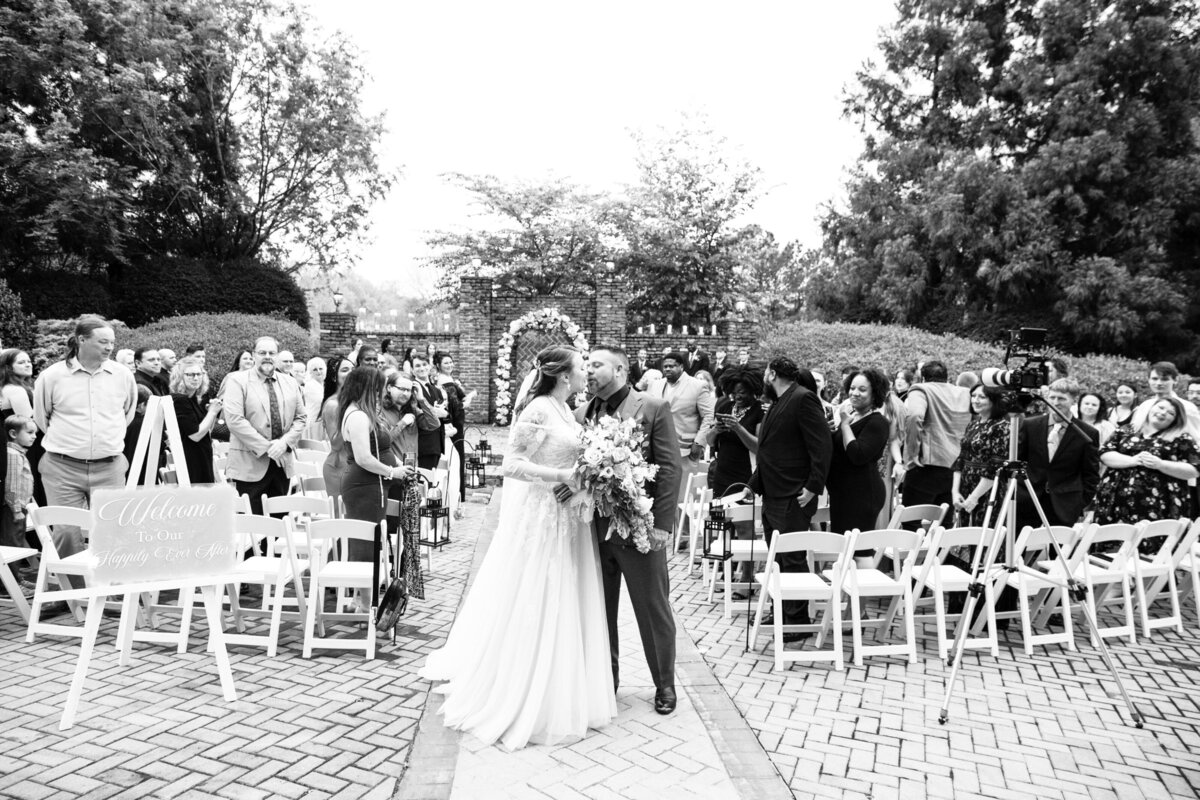 Carl-House-Wedding-Bride-and-Groom-Outdoor-Recessional-Black-White