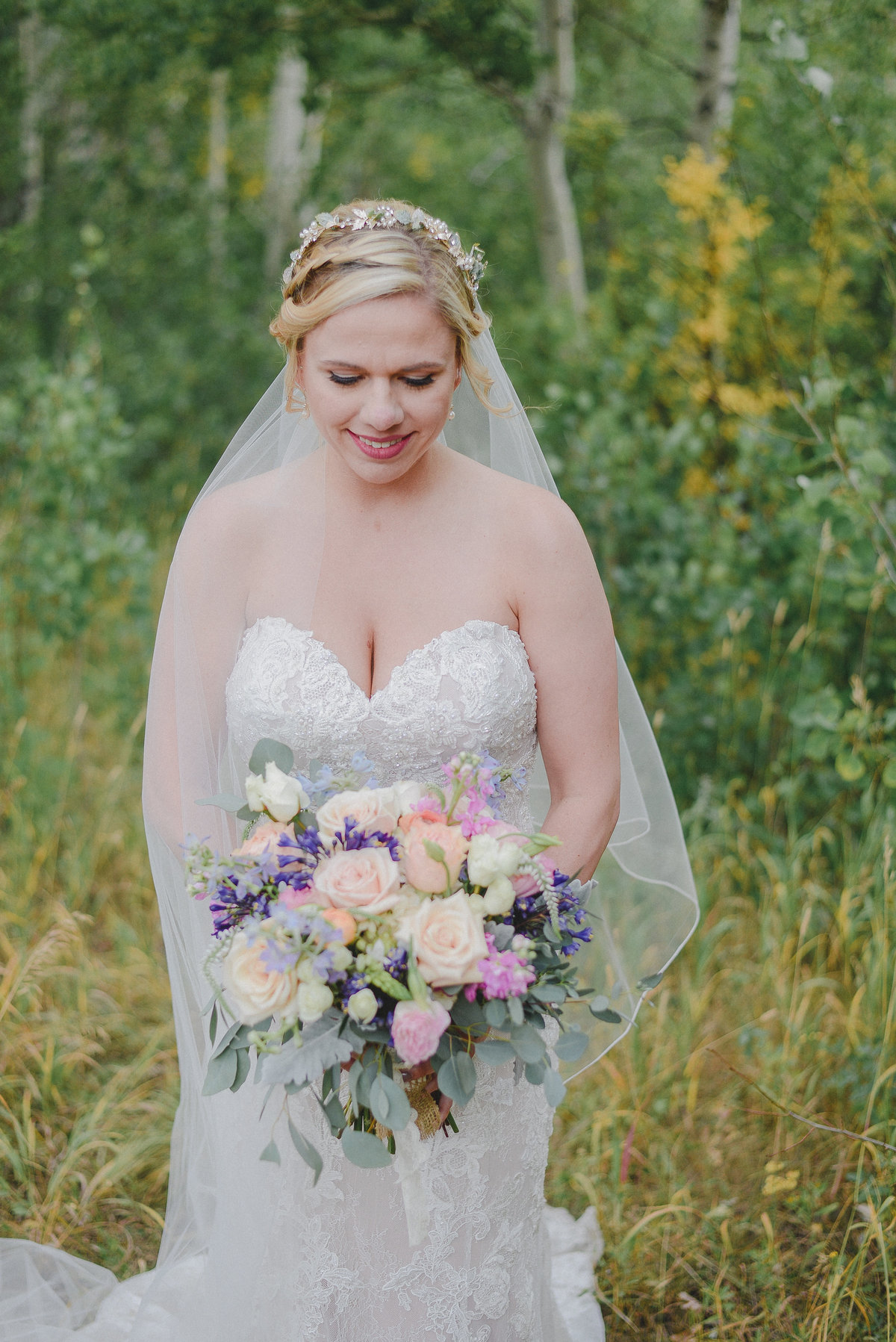 portrait of a bride with pastel bouquet