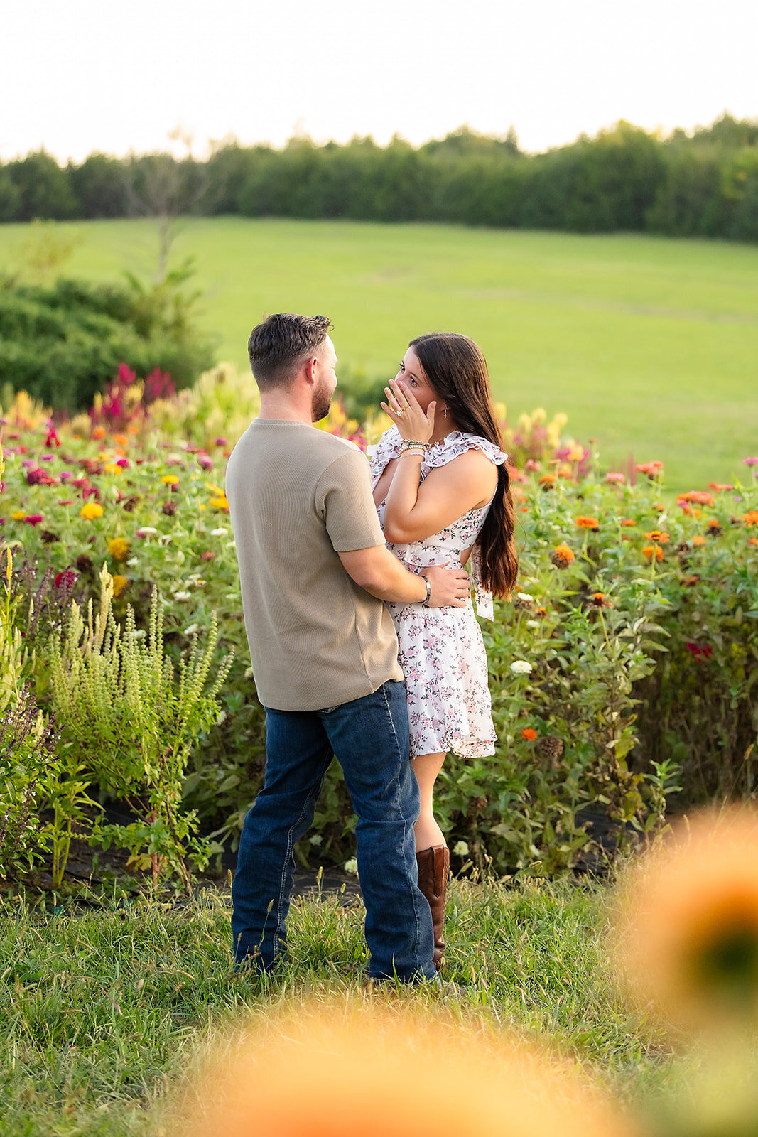 woman crying after getting engaged