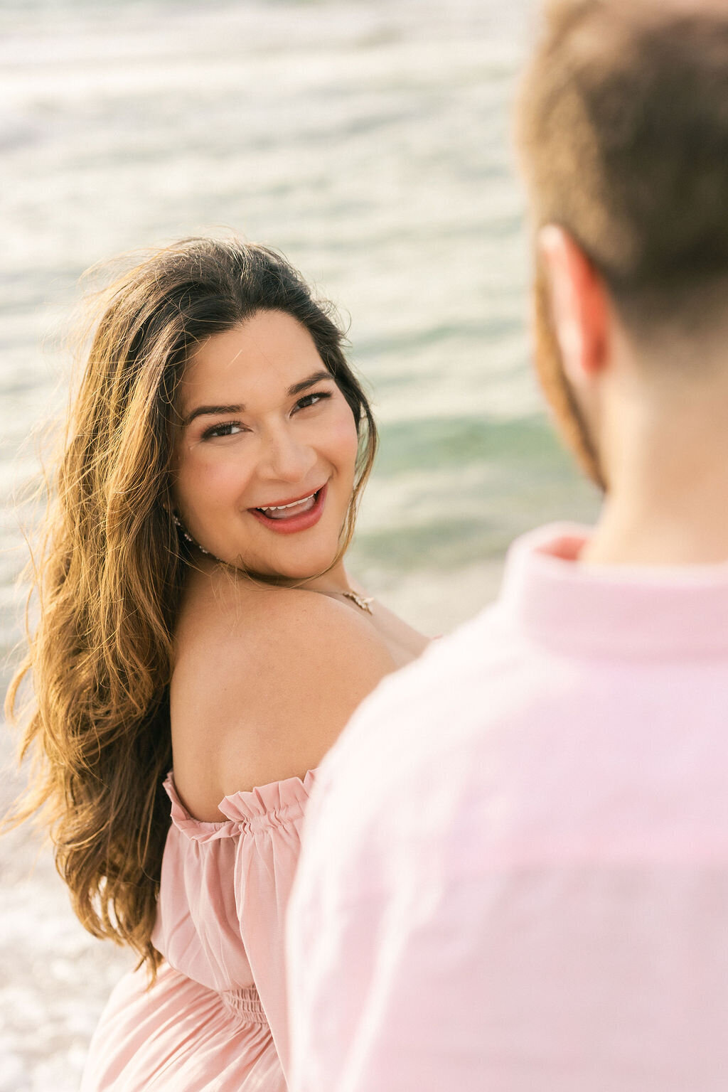 miami-maternity-portrait-pink-dress-smiling