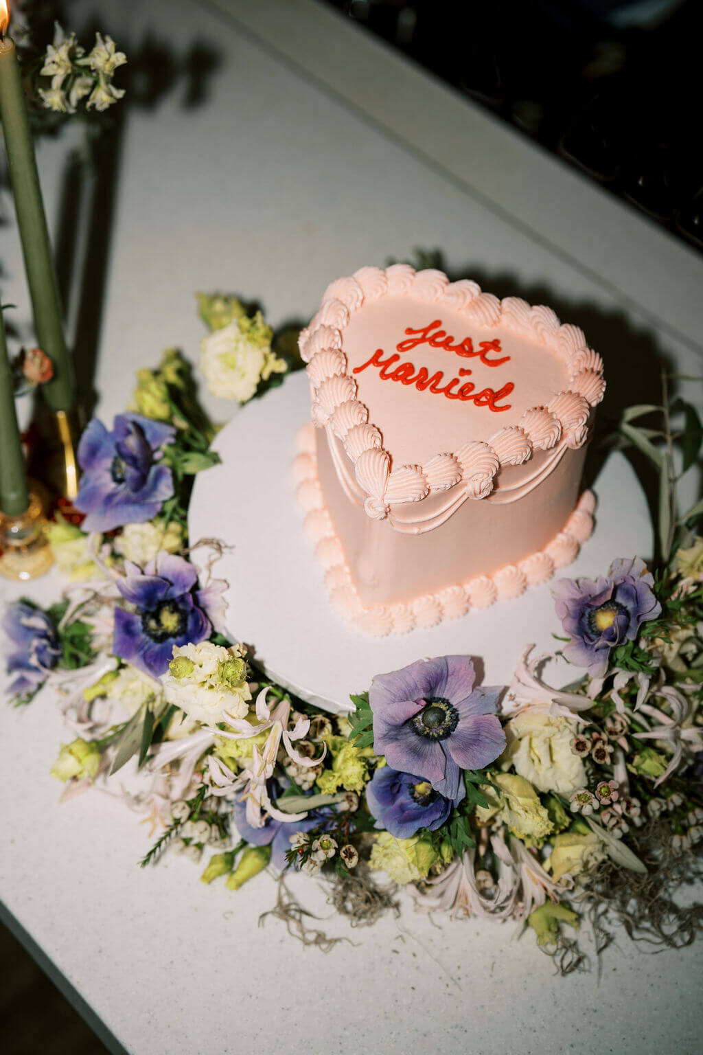 Pink heart wedding cake