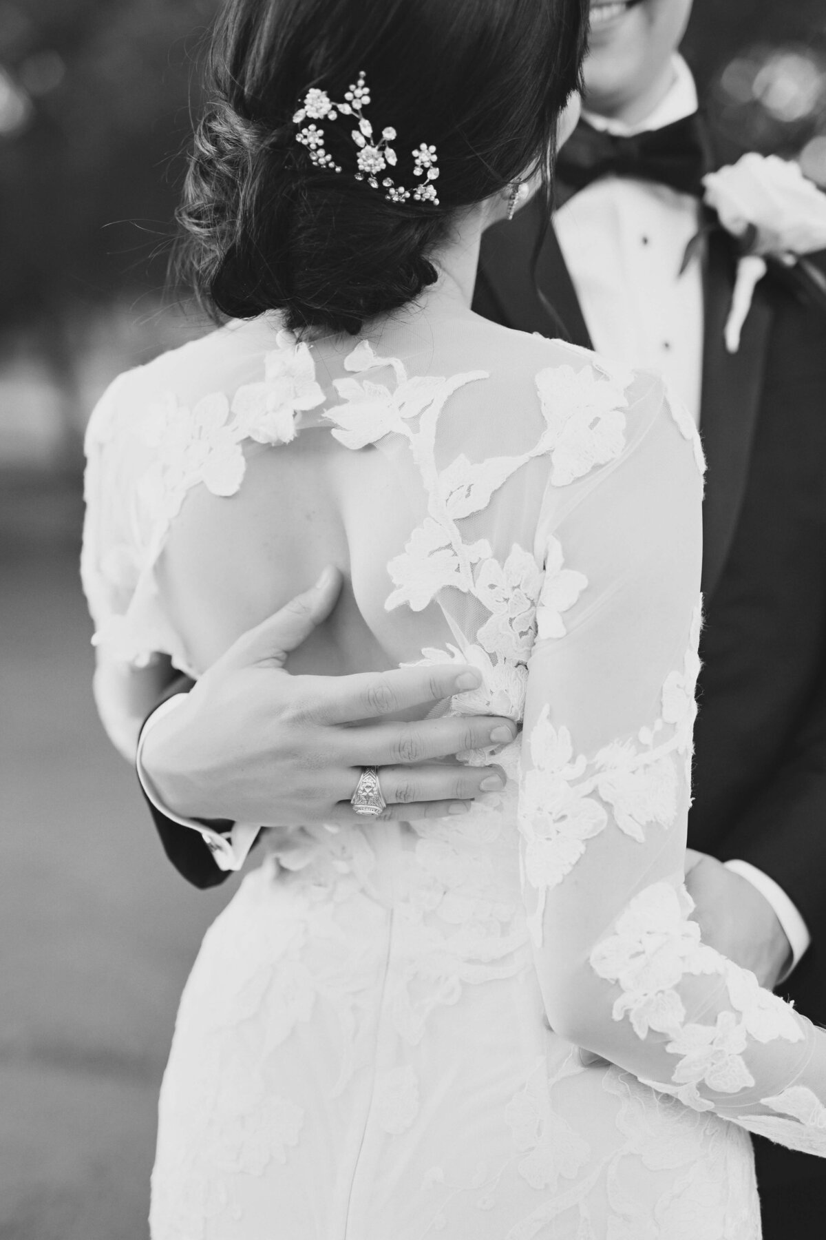 bride in wedding gown by Monique Lhuillier