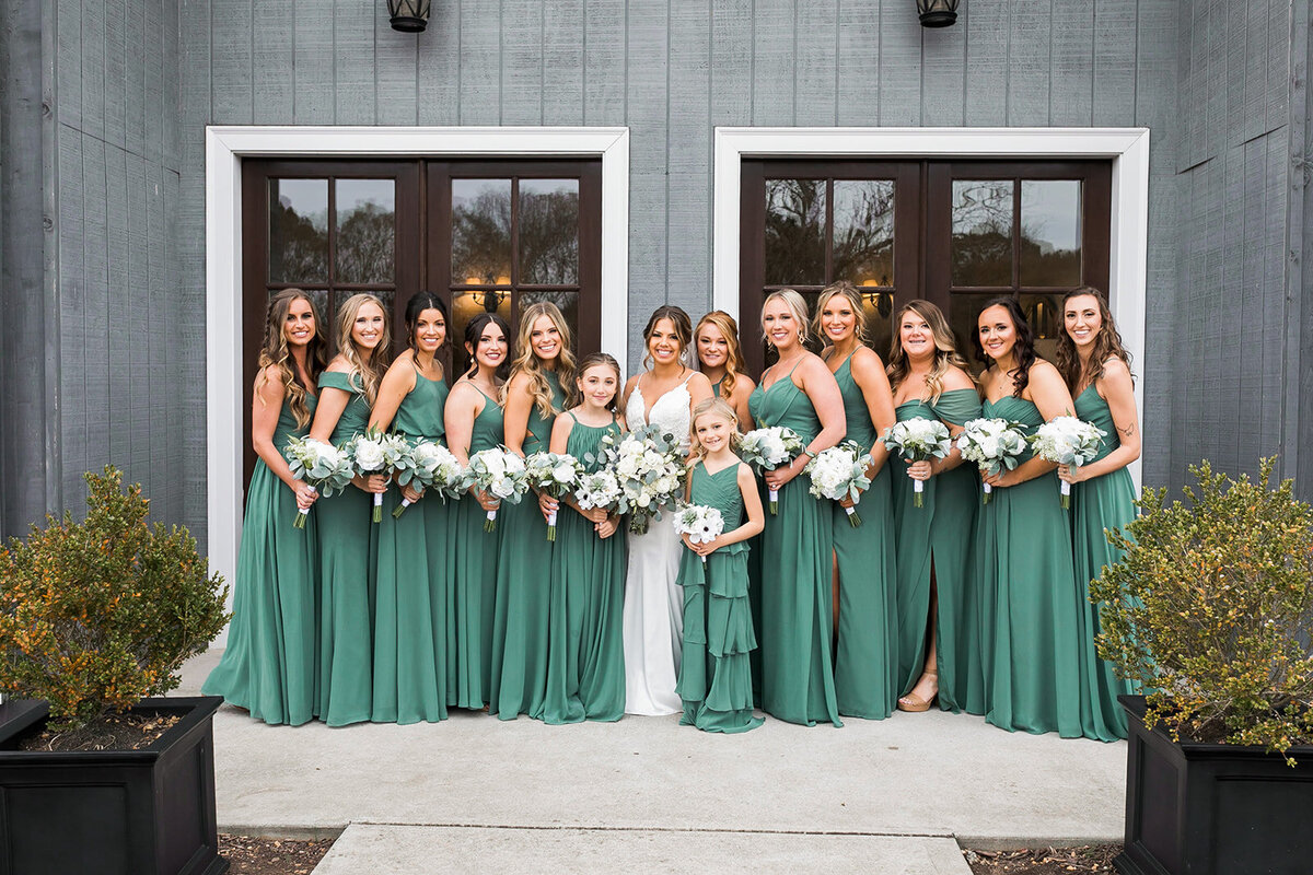 Beautiful bridal party at Grant Hill Farms in Commerce Georgia. On location hair and makeup