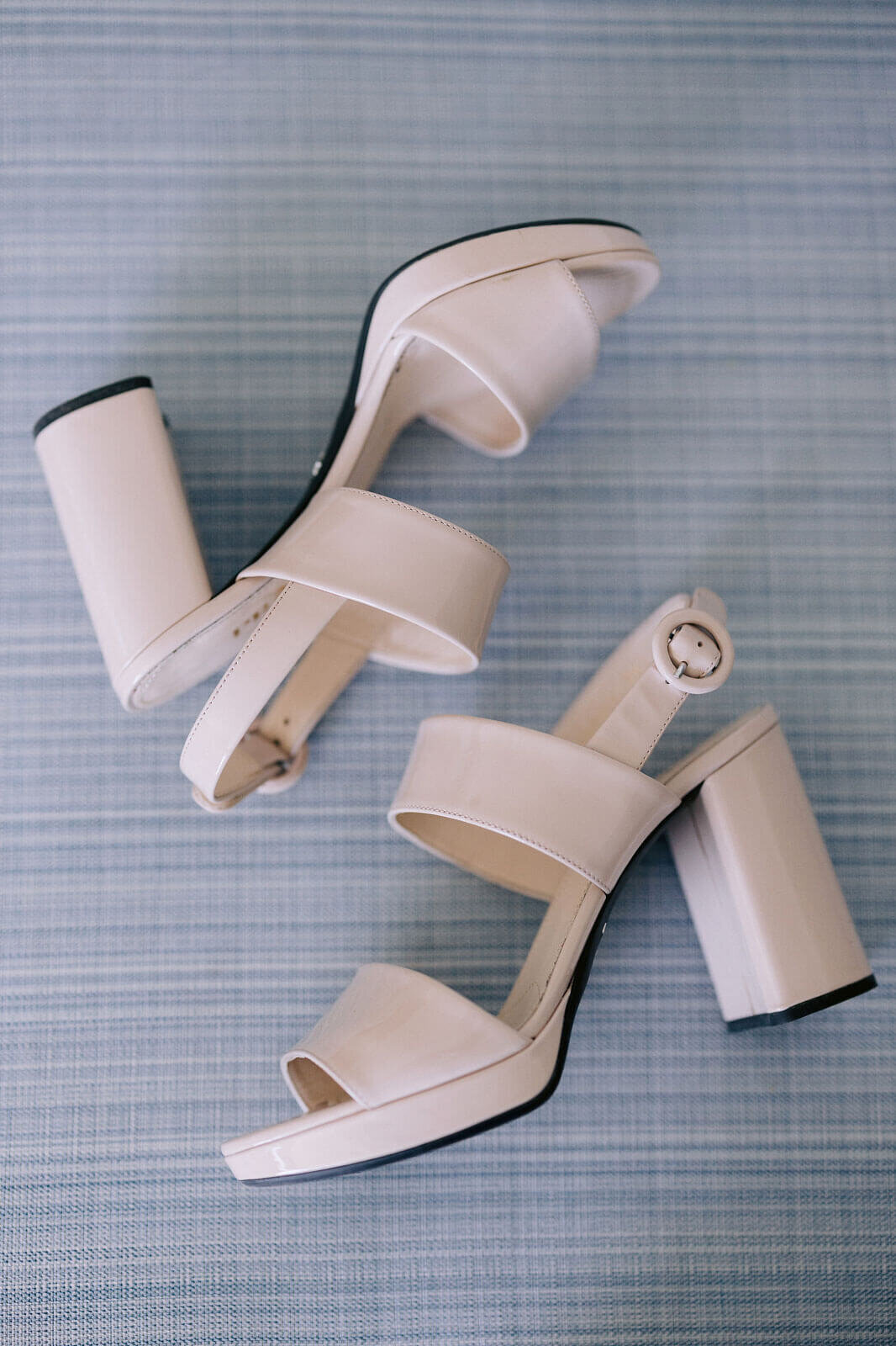 Close-up shot of the bride's wedding shoes in Cape Cod, MA.