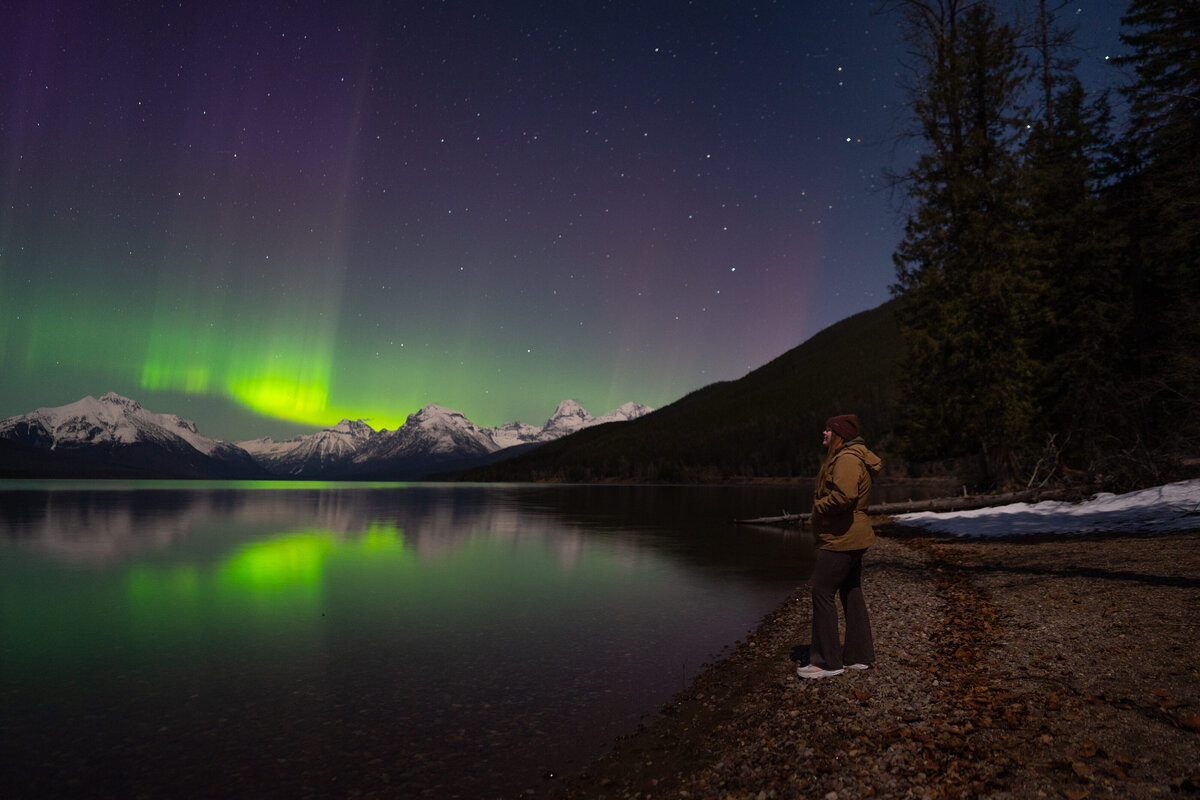 Montana Elopement Photographer poses in front of Hidden Lake in Glacier National Park.