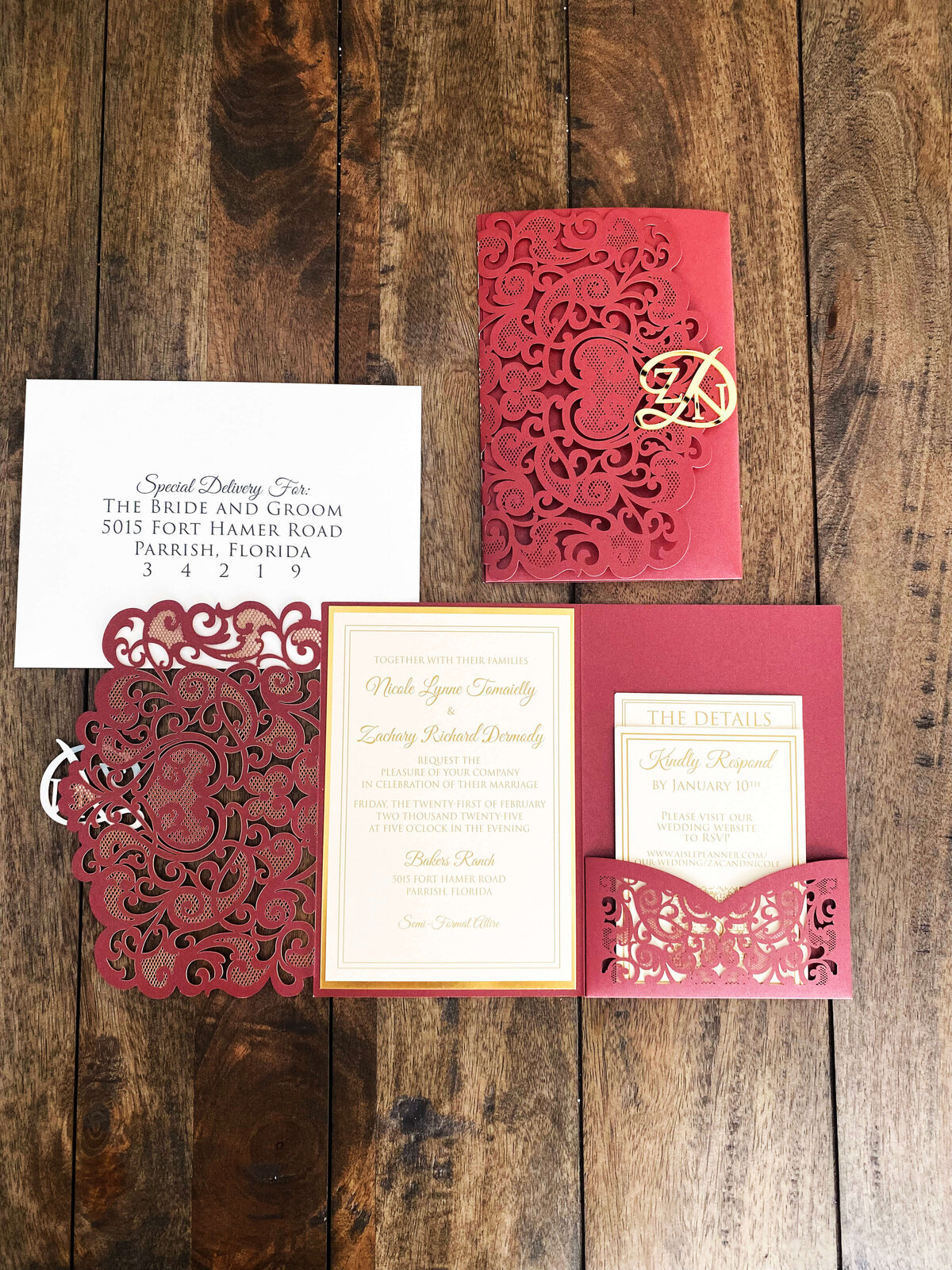 burgundy-gold-lasercut-invitation-pocket-acrylic