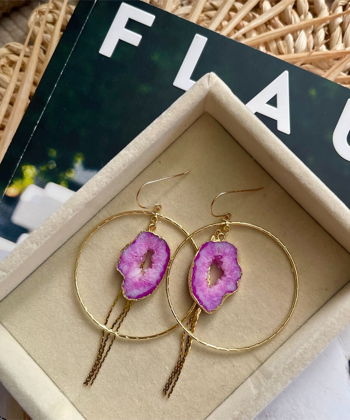 The Project Gold-Filled Pink Purple Geode Hoops