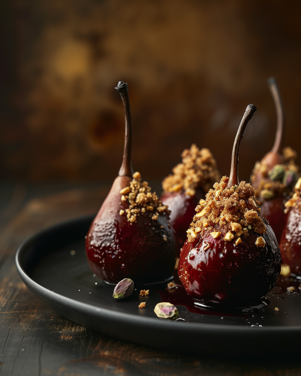 bennell__34584_Red_wine-poached_pear_with_saffron_cream_and_pis_4942e83a-6e71-4468-9683-e134e84260ed