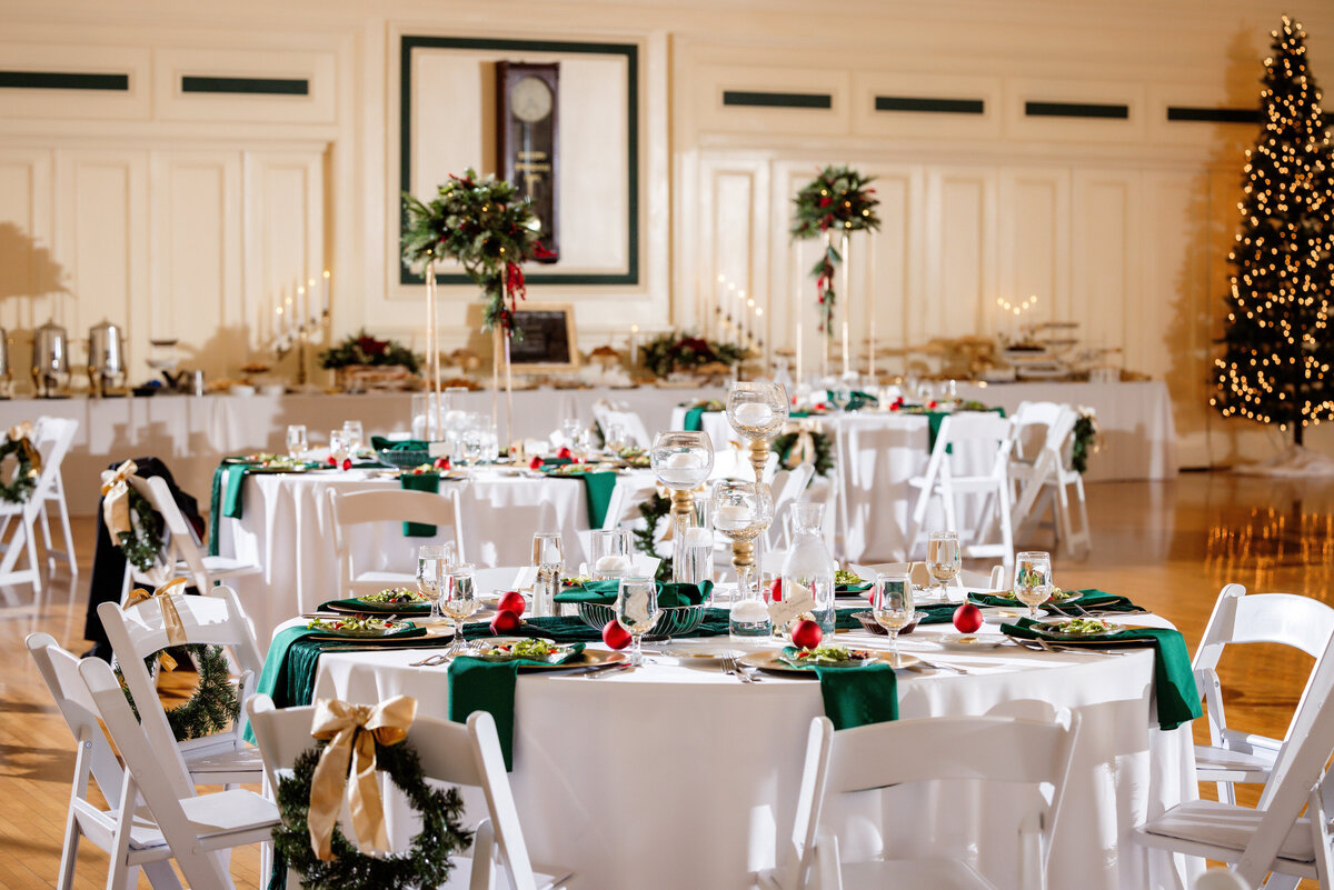 christmas wedding reception decor in soldiers and sailors memorial hall