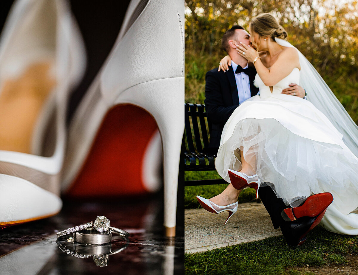 Sara and Marc both wore Louis Vuitton shoes on their wedding day and posed to show off the red bottoms.