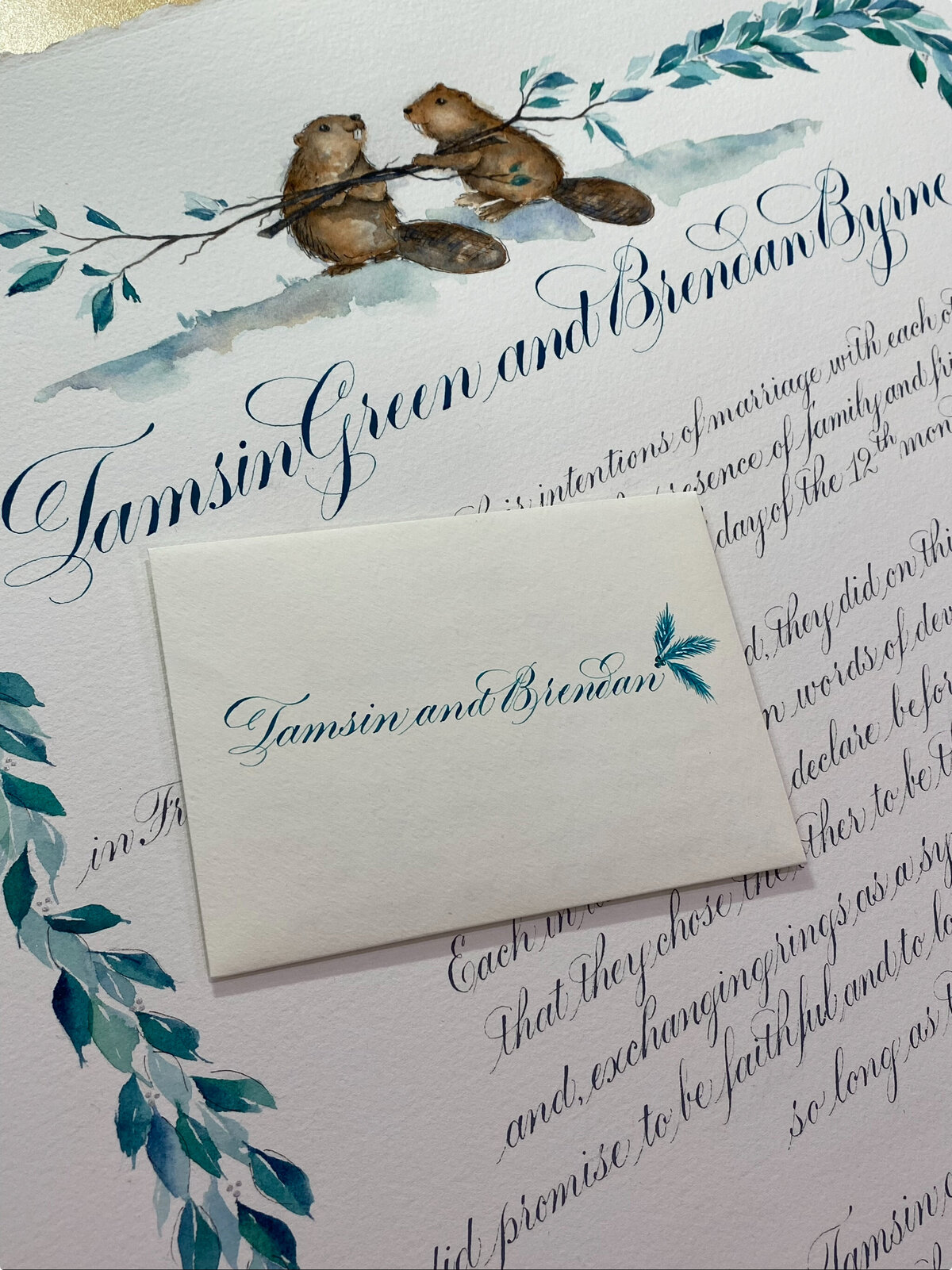 Wedding envelope and invitation with custom calligraphy