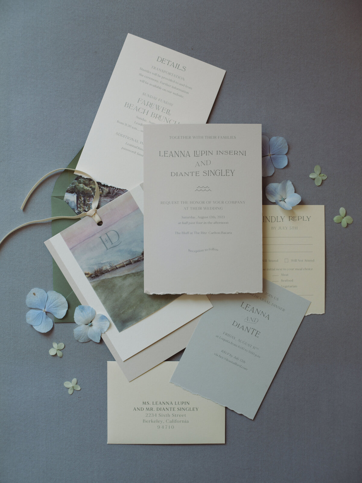 modern and minimal wedding stationery for luxury wedding in santa barbara california