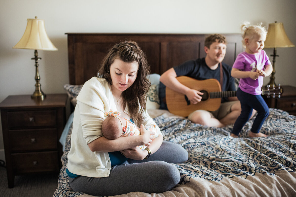 Family photos with dad playing guitar