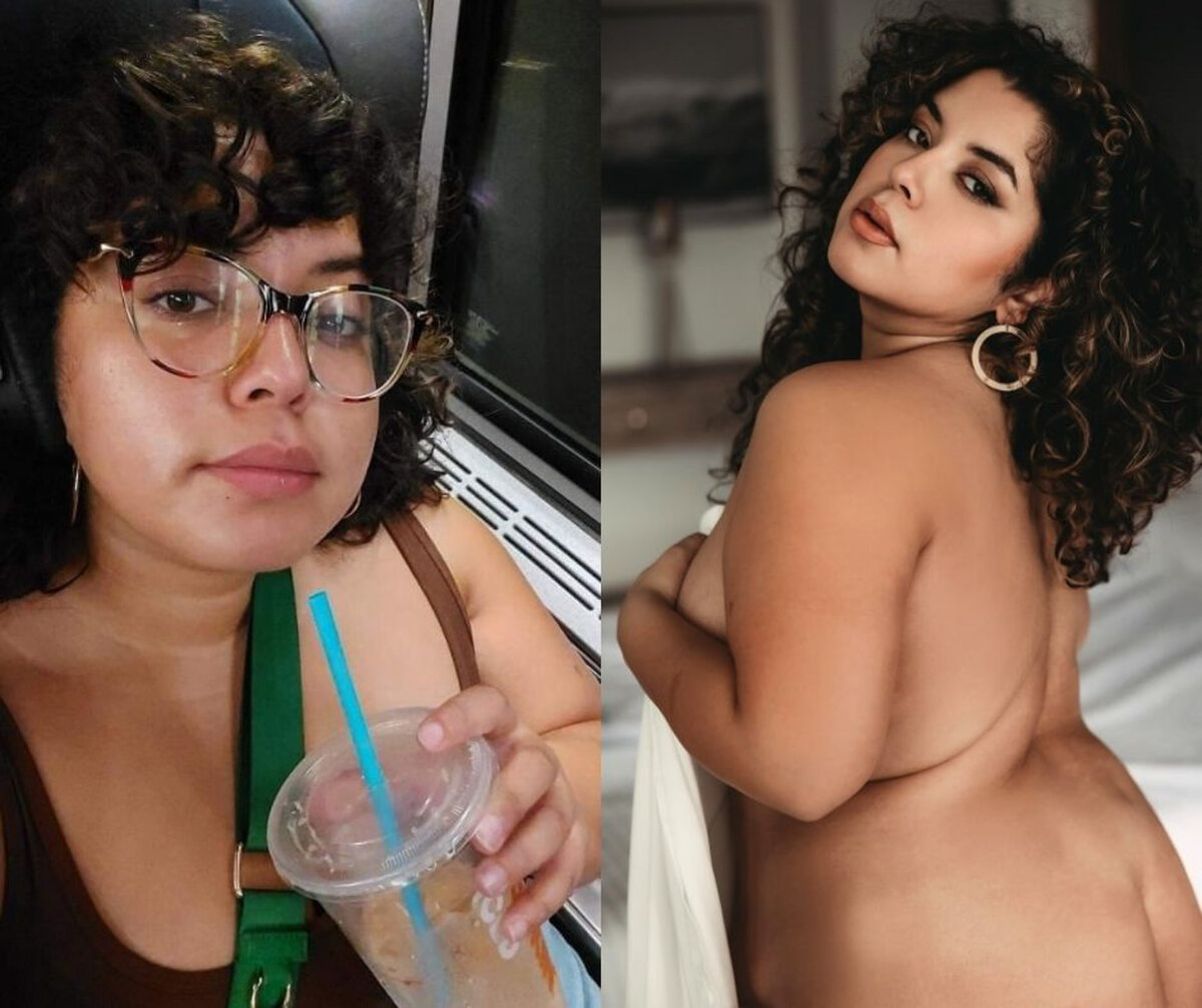 A woman sips on coffee before her session next to her covering with a sheet looking over her shoulder with hair down and makeup done