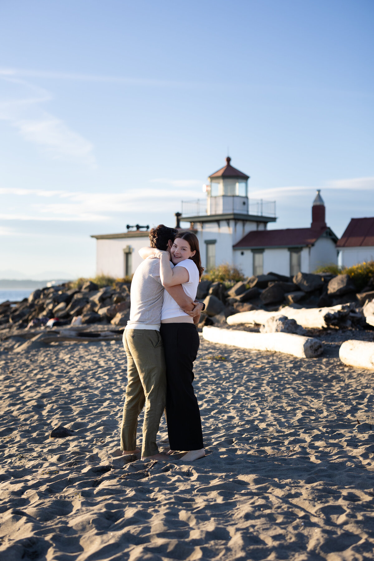 surprise proposal and engagement at golden gardens in Seattle Washington