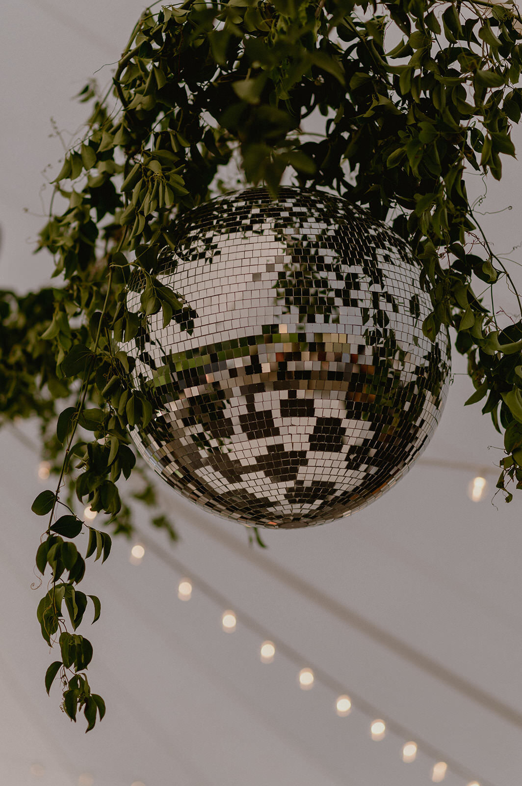 vine-wrapped-dico-ball-wedding-tent-decor
