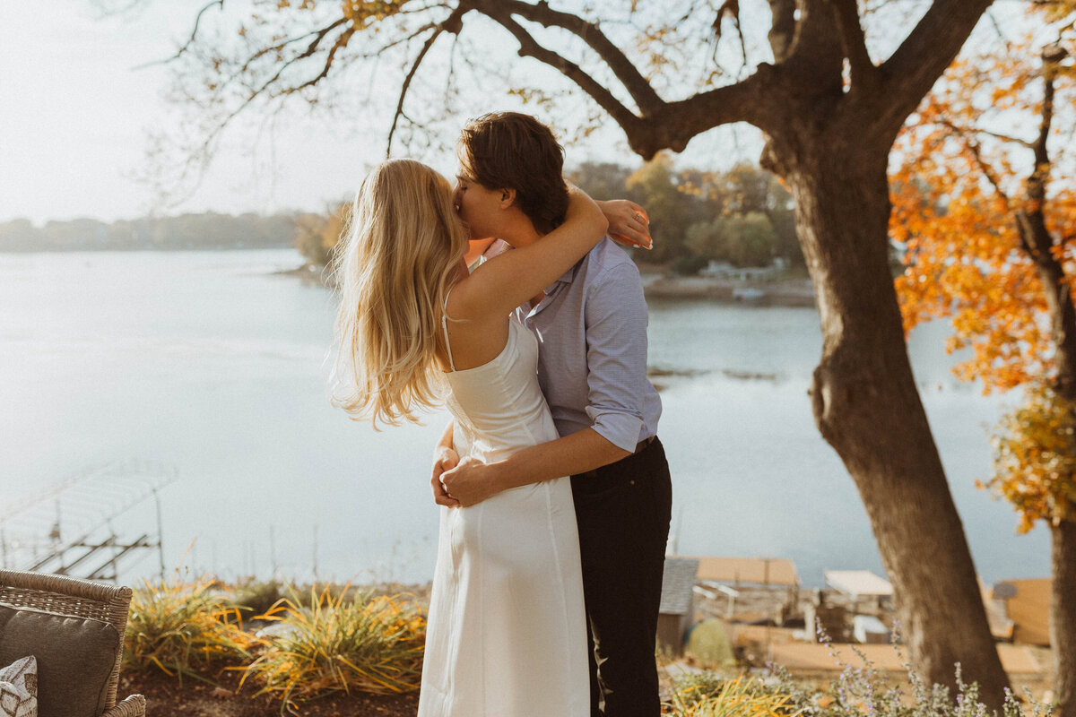 An intimate backyard dress-rehearsal with close friends and family celebrating the bride and groom before the most important day of their lives. Located near Lake Minnetonka, Lydia and Nicholas enjoy a beautiful sunset and a warm fall night with the people they love.