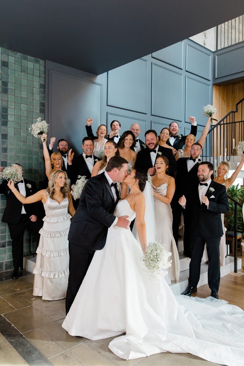 wedding party celebrating at the switch house wedding