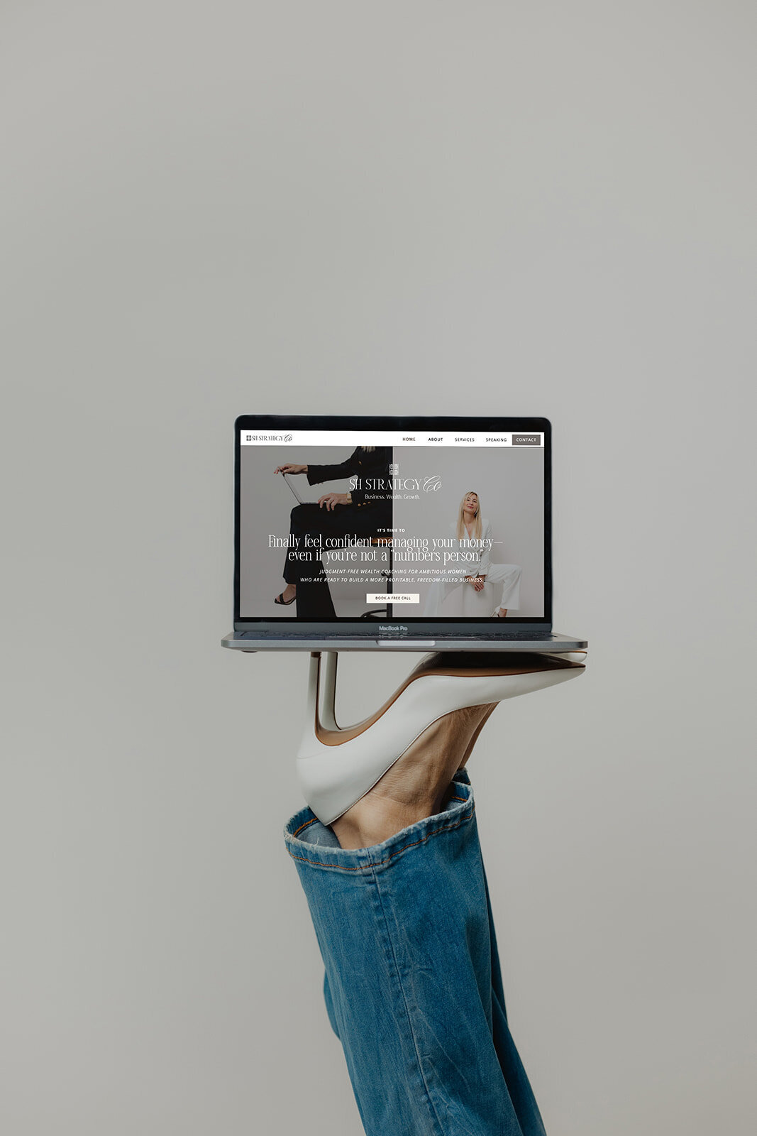 white pumps and a laptop