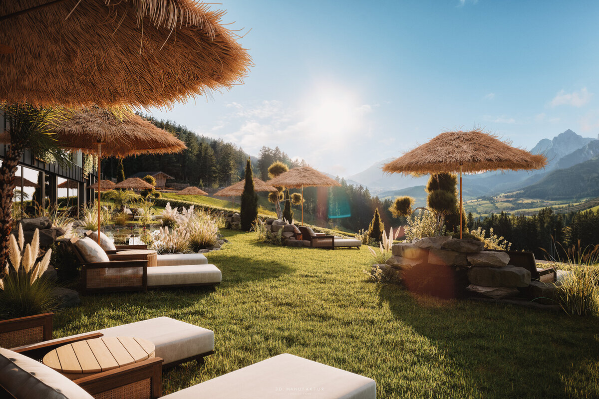 Architekturvisualisierung Jufenalm Garten