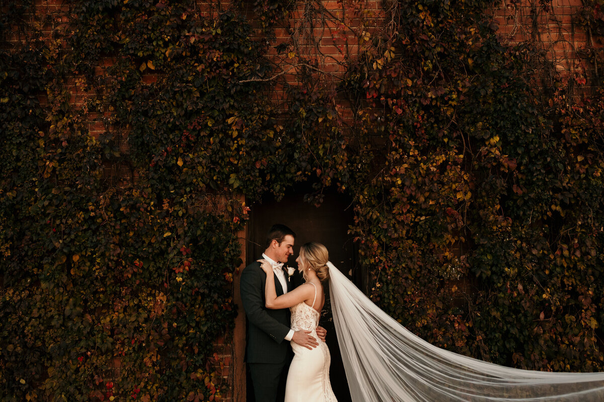 wedding couple and vine wall