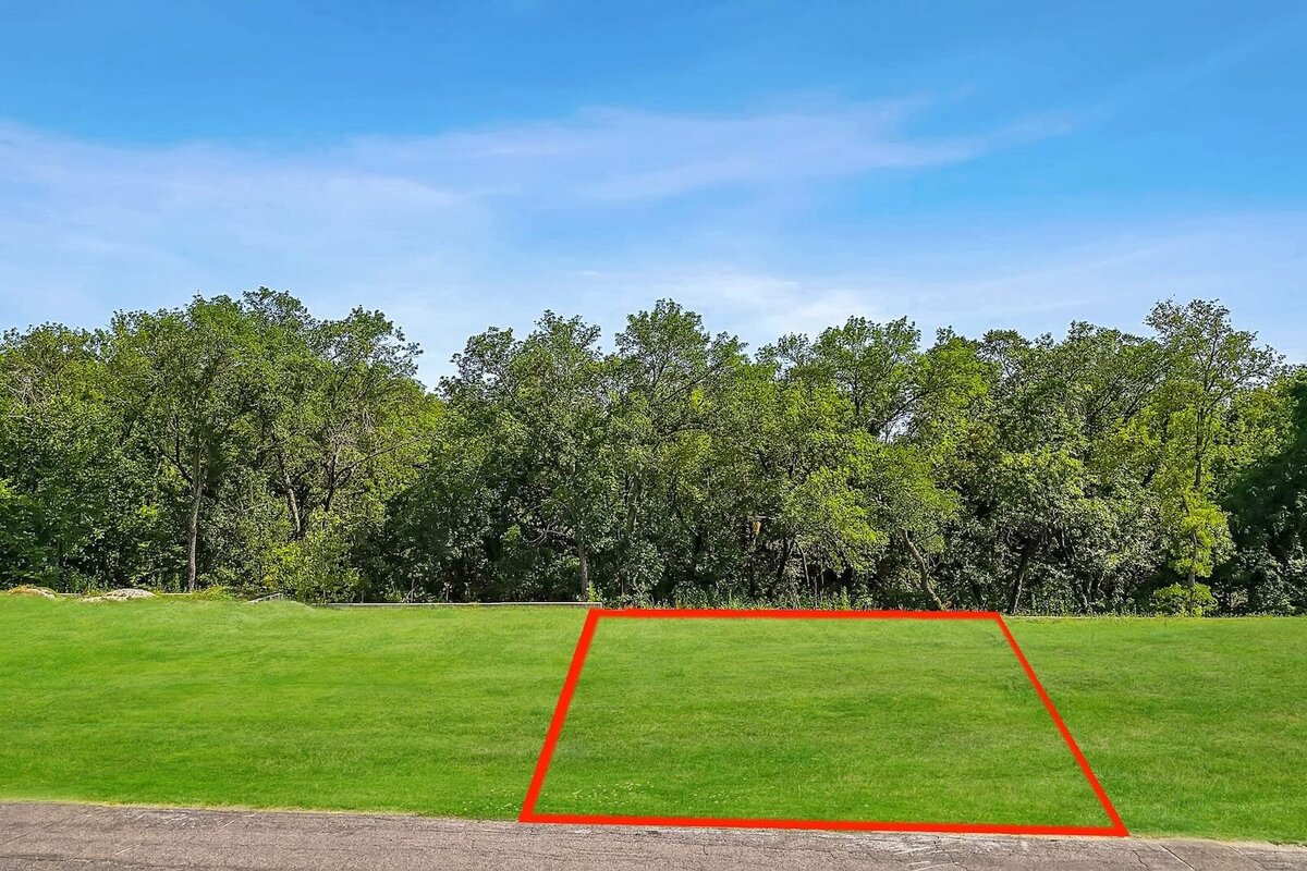 Drone view of oversized lot for sale in North Dallas, with a scenic greenbelt and wooded area creating a natural privacy barrier.
