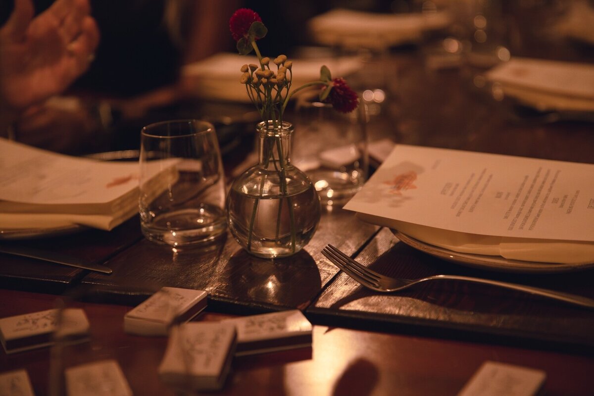 Cozy post-proposal dinner scene at a New York restaurant.