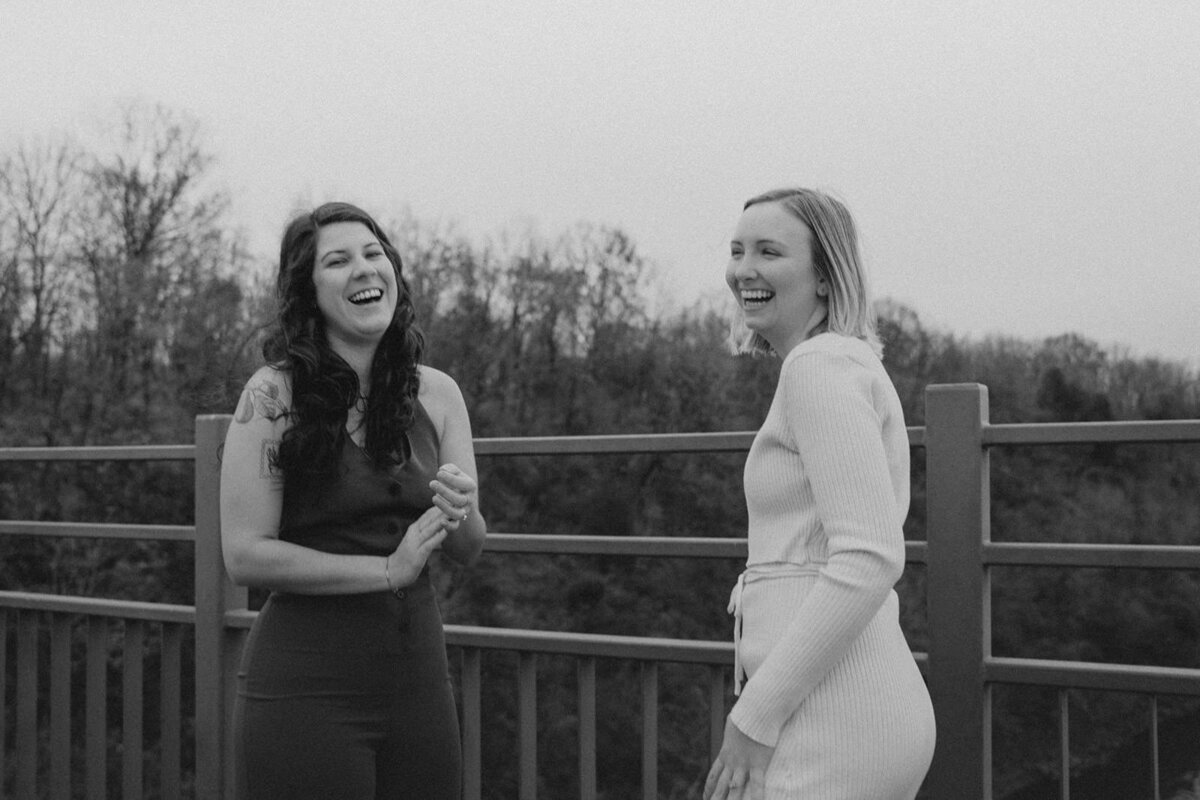 Women smile and laugh after saying "I do" 