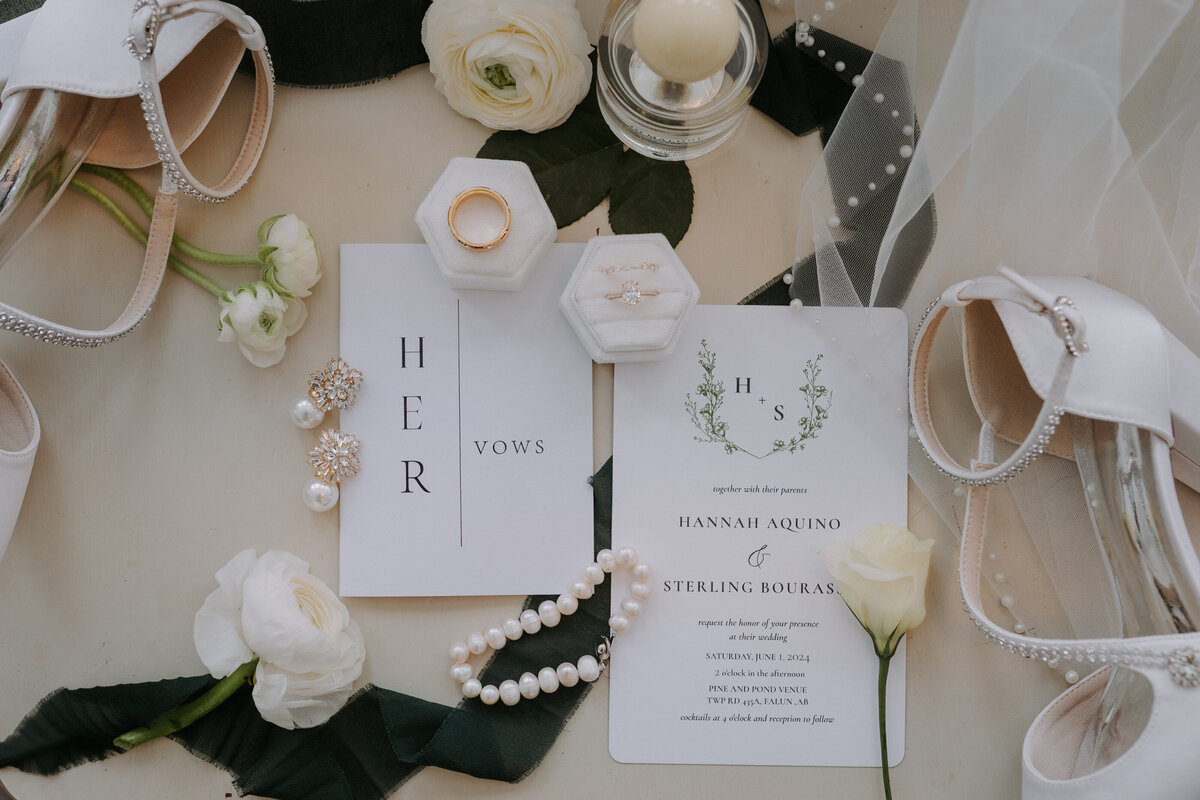 Flatlay detail shots of BC weddign day