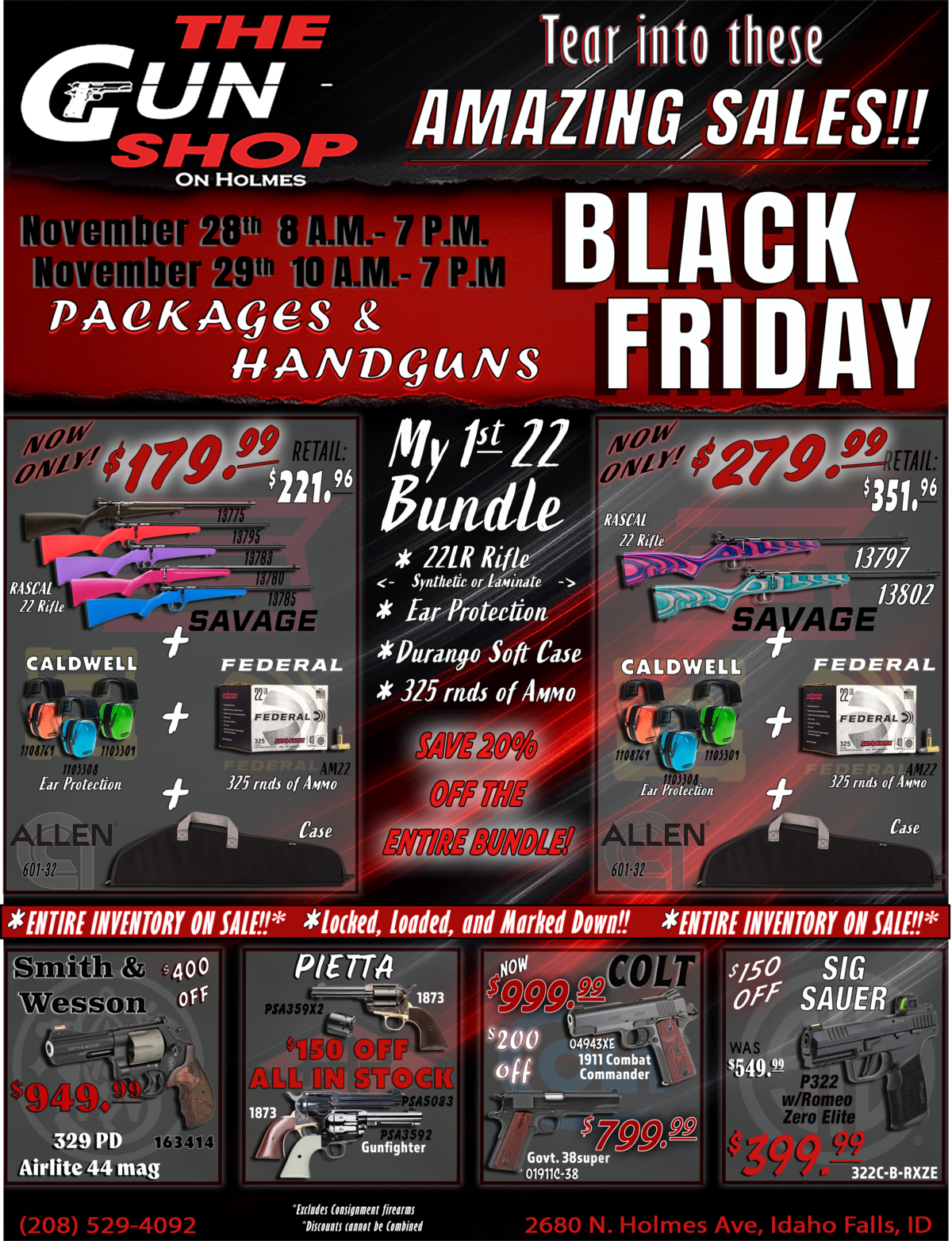 Black Friday handguns+packages at the Gun Shop in Idaho Falls