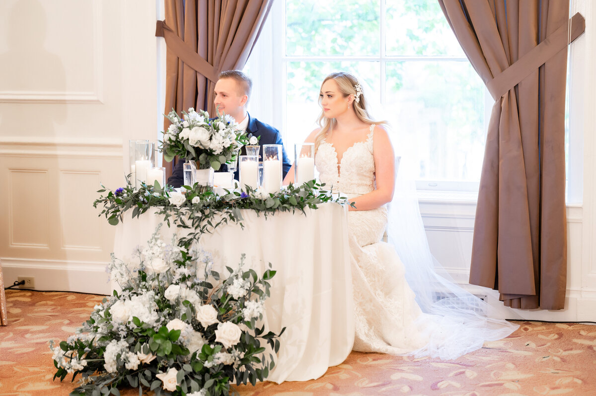 bride and groom listening to wedding toasts at university club pittsburgh