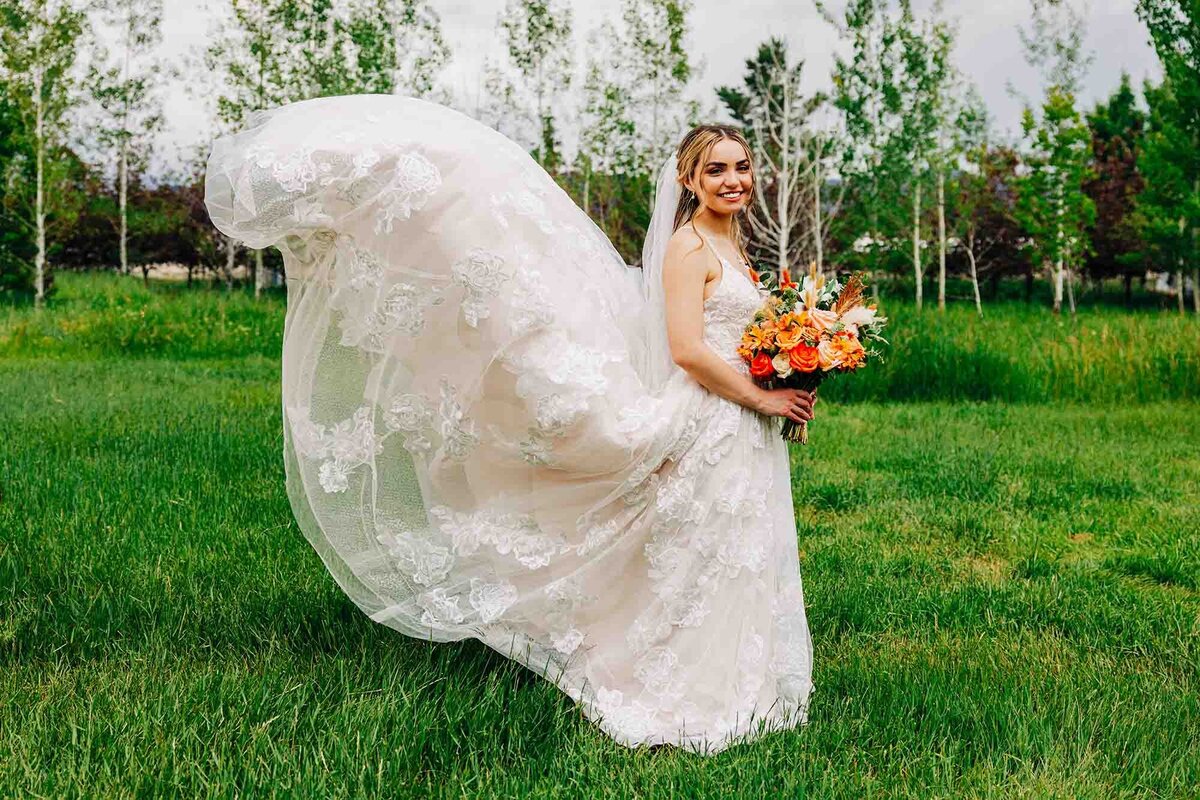 Bride with fluffed up wedding dress, Shades of Green Events, Helena, MT