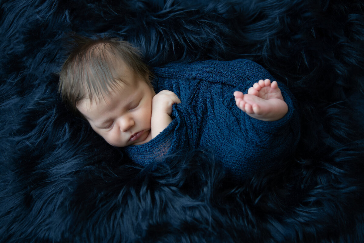newborn baby boy in blue fur